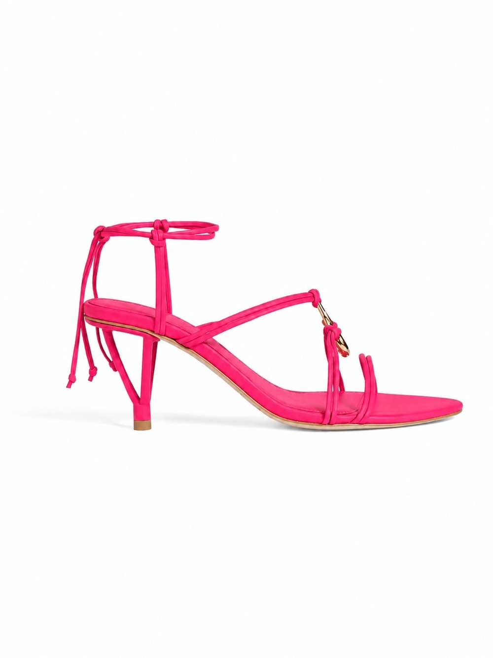 💖 Aje NWT Leda Hot Pink Strappy Mid-Heel Sandals with Ankle Tie Unique Heels